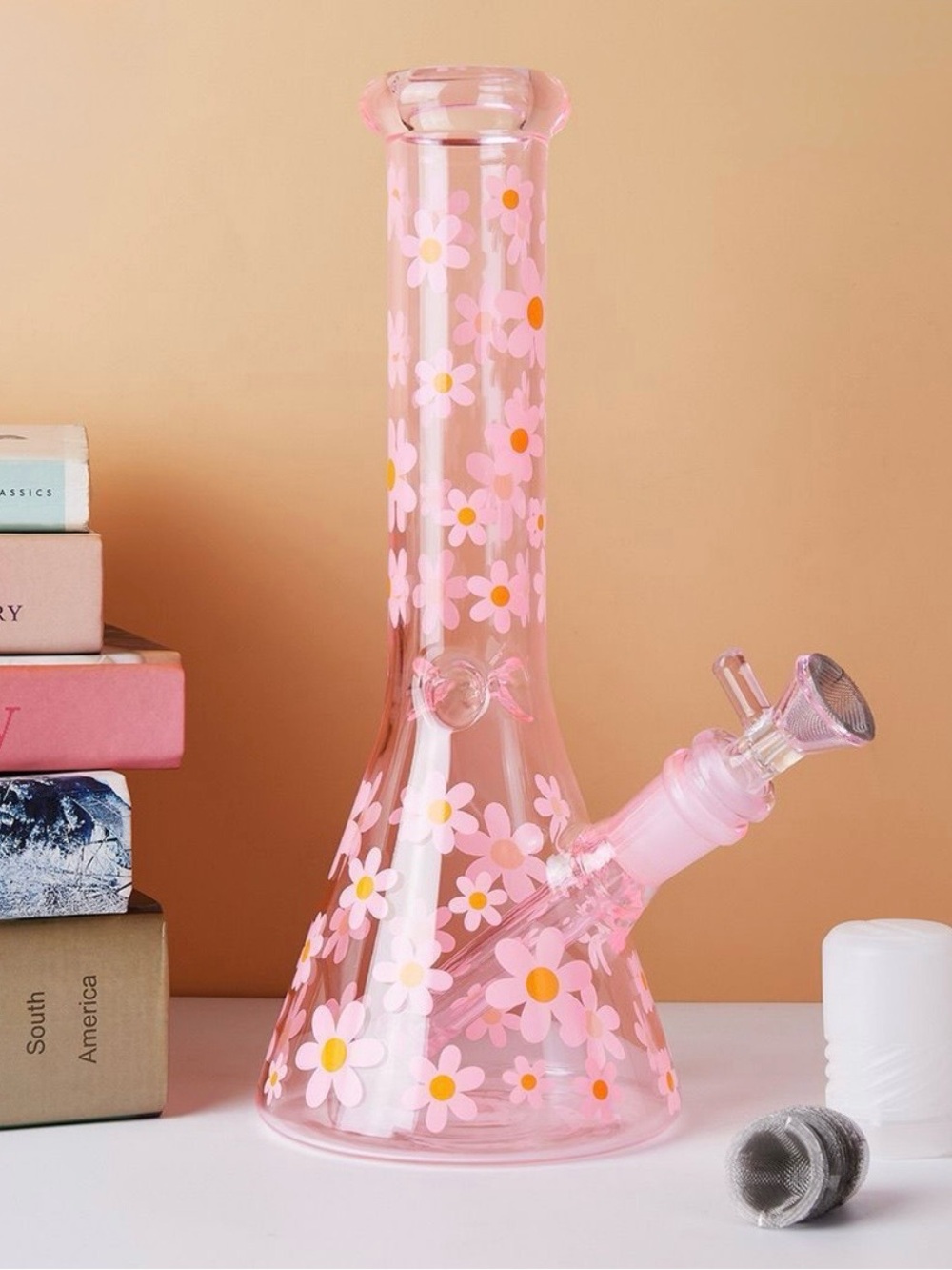 Pink Daisy Glass Beaker Vase - Decorative Home Accent